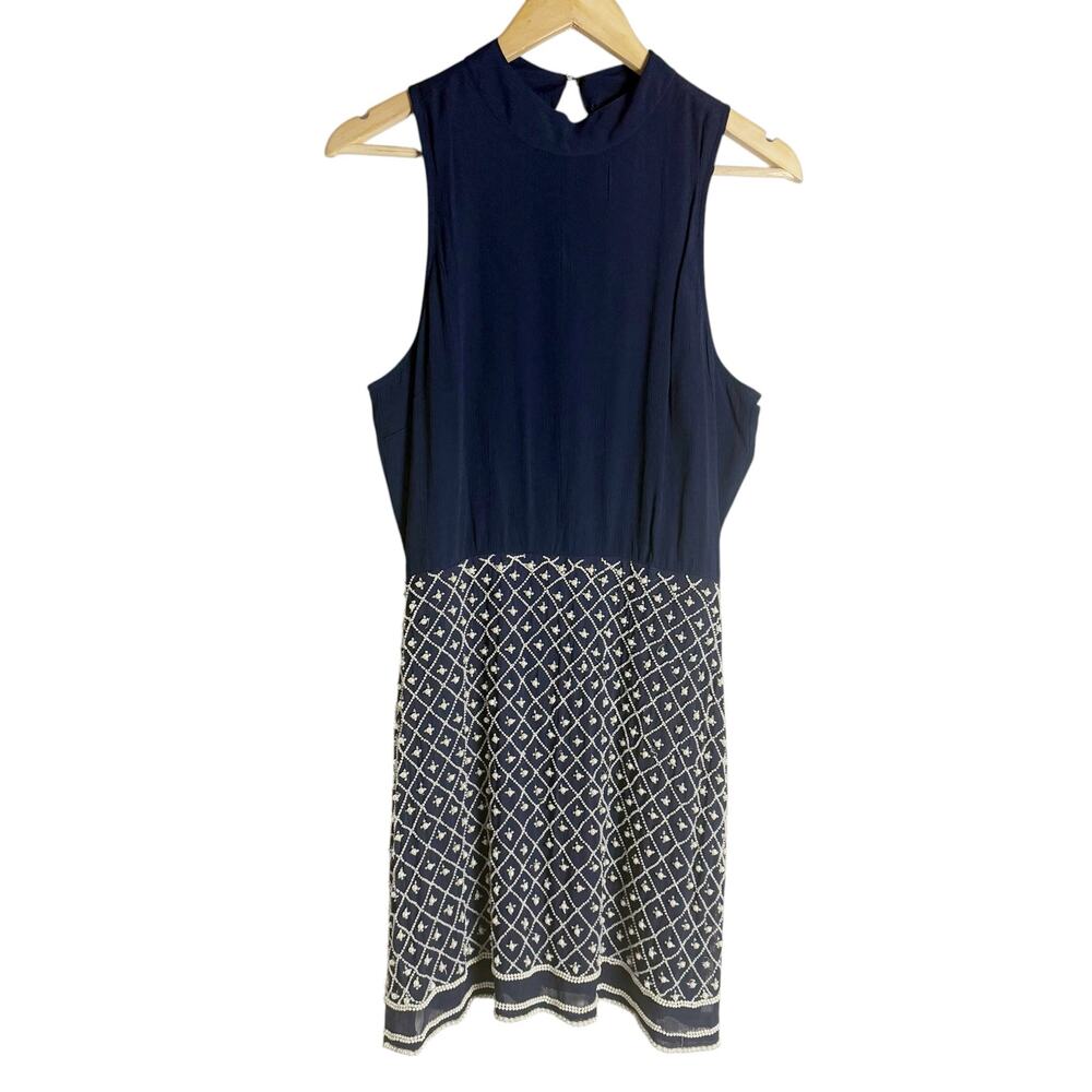 NBD Revolve Navy Blue Best Mistake Sleeveless Beaded High Neck Mini Dress Size M